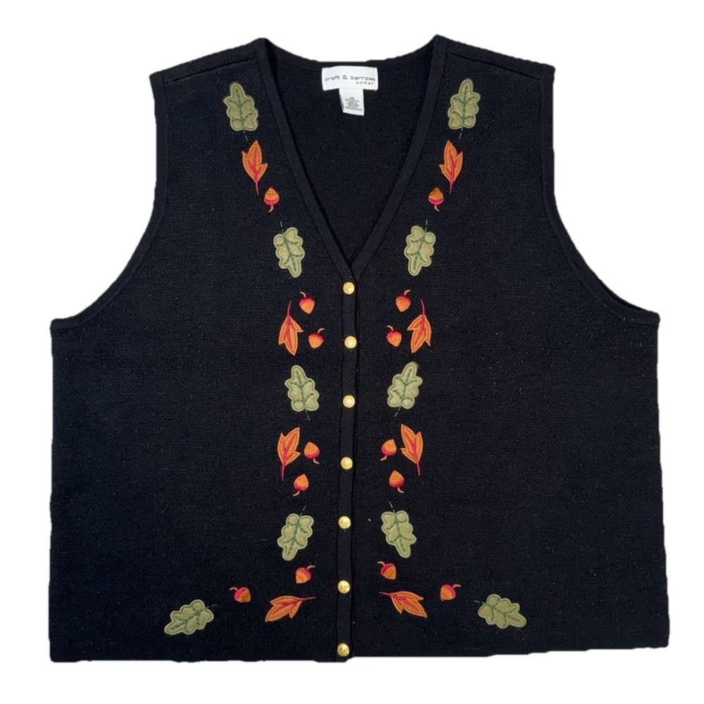 Croft & Barrow Woman 2X‎ Black Embroidered Fall Leaf Sweater Vest Acrylic